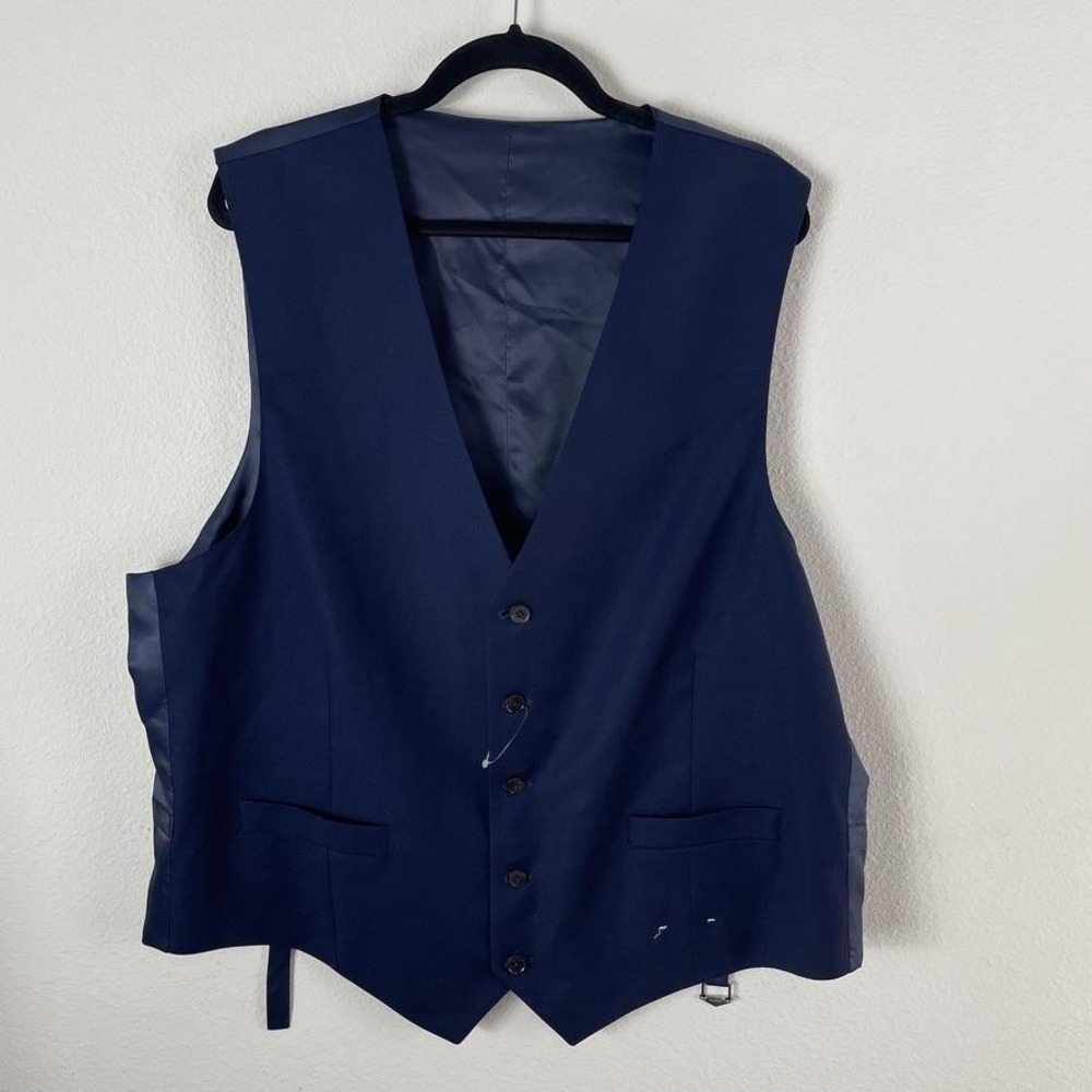 Peter Millar Suit Vest Mens 50 Tall Blue Wool Belted Formal Business Waistcoat